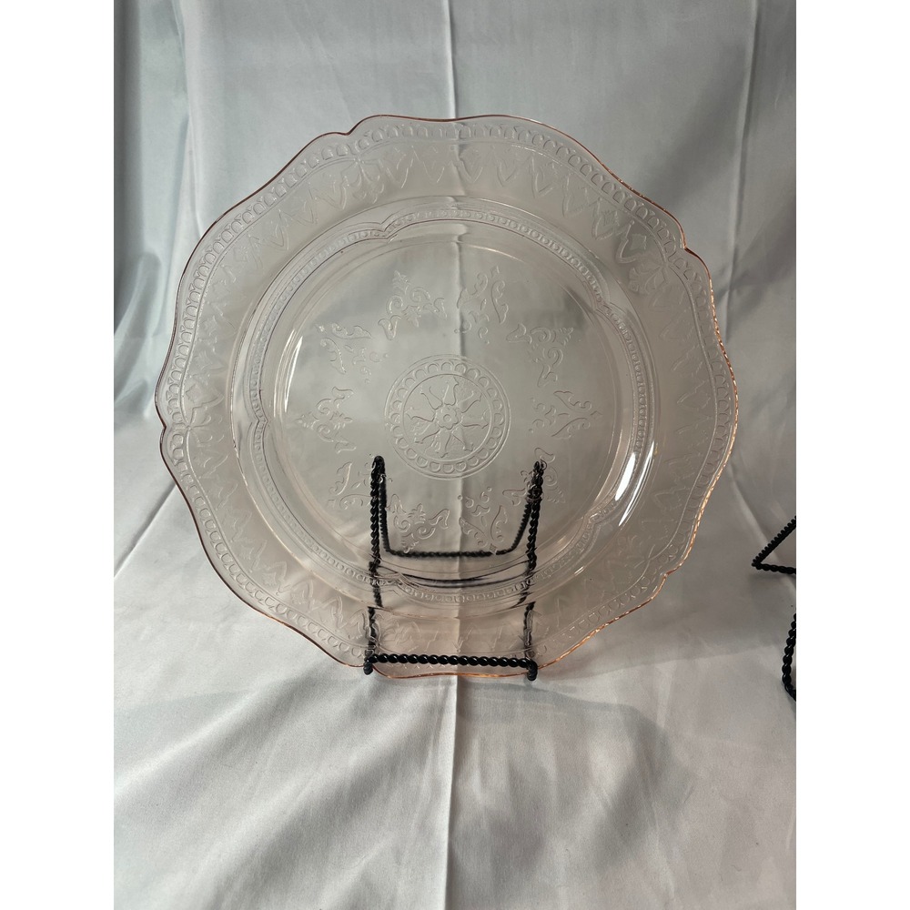 Federal Glass Rosemary Dutch Rose Pink Depression Glass Dinner Plate small chips